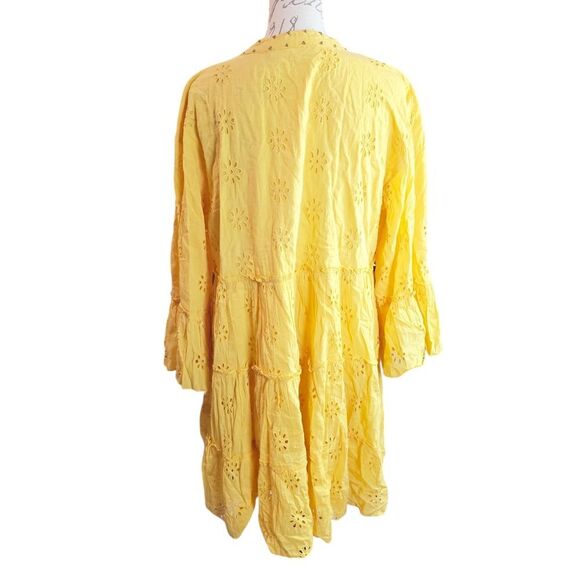 Rapsodia Balear Plain Dress Yellow Marigold Eyelet Bell Sleeve Women's Large - Picture 6 of 12